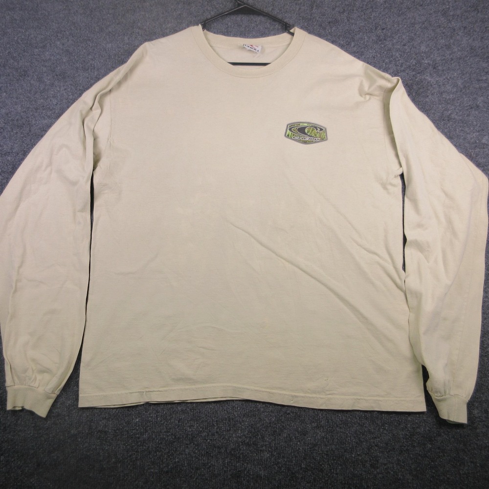 Y2K O'Neill Shirt Mens XL Beige Long Sleeve Surf Logo Graphic T Shirt Tee Back